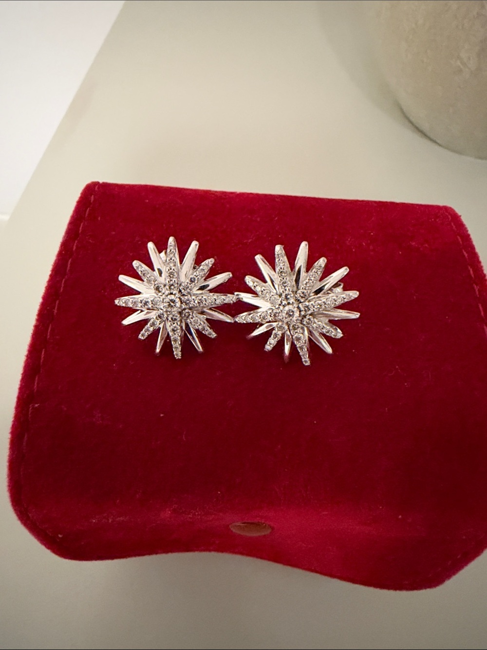 David Yurman Silver Starburst Crystal Stud Earrings